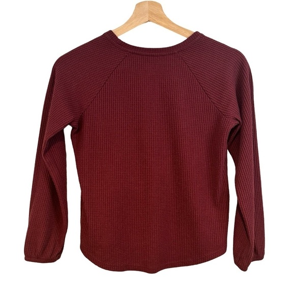 Cat & Jack Maroon Waffle Knit Shirt with Elastic Cuffed Sleeves Size L 10/12 ☀️ - Picture 7 of 13